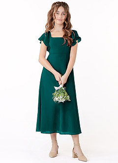 Azazie Bondi Junior A-Line Ruchede Chiffon Te-længde Junior brudepige Kjole image1