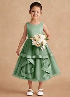 Azazie Posy Flower Girl Dresses Matcha A-Line Beaded Tulle Dress image4