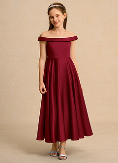 Azazie Teeny Girl Abiti da Ragazza di Fiori Abito A-Line in Raso Opaco Plissettato Borgogna image6