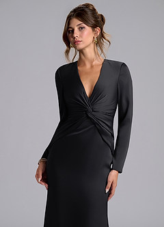Azazie Valerie Bridesmaid Dresses Black Mermaid Long Sleeve Stretch Satin Dress image6