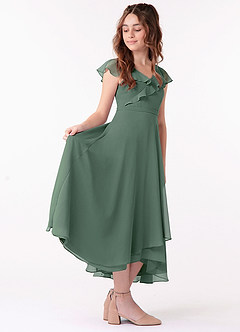 Azazie Posie Junior Eucalyptus A-Line Ruched Chiffon Dress image3