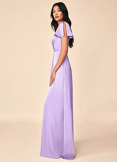 Azazie Soren Robes de demoiselle d'honneur Robe Trapèze en Satin extensible Plissée Lilas image3
