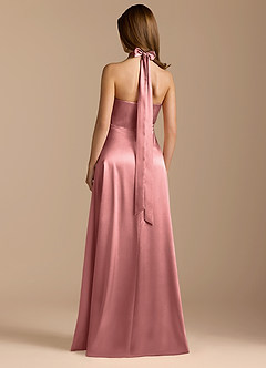 Azazie Tracie Bridesmaid Dresses Rosette A-Line Pleated Metallic Satin Dress image2
