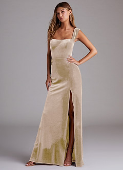 Azazie Junia Bridesmaid Dresses Champagne Sheath Off the Shoulder Velvet Convertible Dress image4