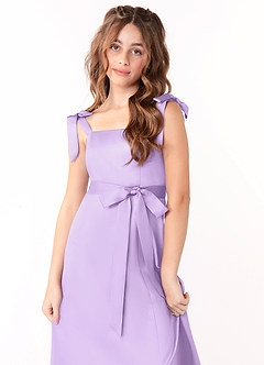 Azazie Barbara Junior Lilac A-Line Bow Stretch Satin Dress image5