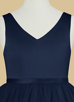 Azazie Marybell Flower Girl Dresses Dark Navy A-Line Bow Tulle Dress image8