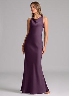 Azazie Allettie Bridesmaid Dresses Plum Mermaid Stretch Satin Dress image5
