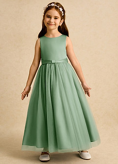 Azazie Lior Robe Demoiselle D'honneur Fillette Robe Princesse en Tulle Plissée Matcha image4