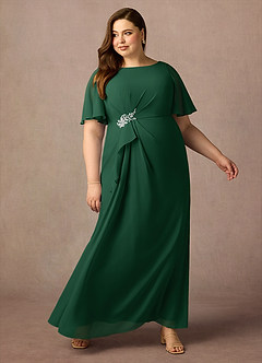 Azazie Rain Abiti per la Madre della Sposa Abito Tubino in Chiffon Perline Verde Scuro image5