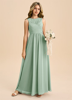 Azazie Skyla Junior Linia A Pofałdowany Szyfon Długość podłogi Młodsza druhna Sukienka image6