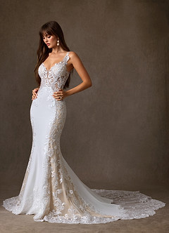 Azazie Estephanie Wedding Dresses Diamond White Champagne Mermaid Sequins Stretch Crepe Dress image6