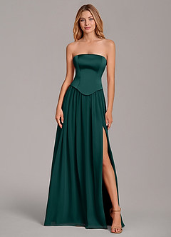 Azazie Cadence Vestidos de damas de honor Vestido de Pino de Satén Elástico de Corte en A Convertible con Corsé image5