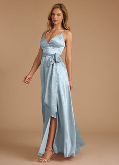Azazie Sophia Robes de demoiselle d'honneur Robe Trapèze en Jacquard Floral Plissée Jacquard Fleuri Bleu image4