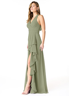 Azazie Aviv Robes de demoiselle d'honneur Robe Trapèze en Mousseline de soie Plissée Pistache image3
