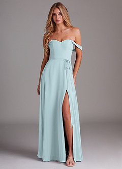 Azazie Aaron Bridesmaid Dresses Mist A-Line Off the Shoulder Chiffon Convertible Dress image1