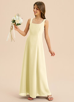 Azazie Lambie Junior Lemon Sorbet A-Line Pleated Chiffon Dress image7
