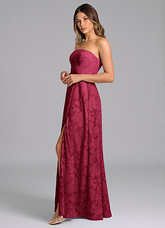 Azazie Wren Bridesmaid Dresses Burgundy A-Line Strapless Floral Burnout Dress image5