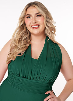 Azazie Fifi Bridesmaid Dresses Emerald A-Line Strapless Chiffon Convertible Dress image16