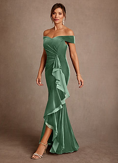 Azazie Billings vestidos de madre de la novia Vestido de Eucalipto de terciopelo de Corte Sirena con Vestidos sin tirantes image2