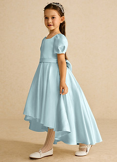 Azazie Zippy Flower Girl Dresses Mist A-Line with Sleeves Matte Satin Dress image1