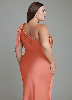 Azazie Yuanna Bridesmaid Dresses Salmon Pink Mermaid One Shoulder Stretch Satin Dress image14