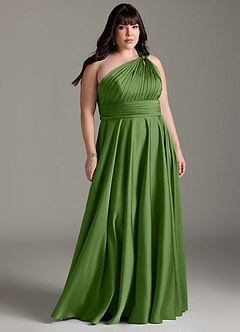 Azazie Charlize Robes de demoiselle d'honneur Robe Trapèze en Satin extensible Une épaule Basilic image9