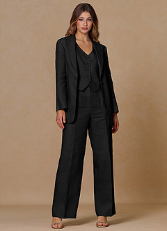 front Belicia Black 100% Linen 3-Piece Suit