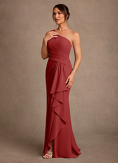 Azazie Floy Mother of the Bride Dresses Rust Sheath One Shoulder Chiffon Dress image2