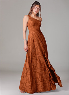 Azazie Ellianna Bridesmaid Dresses Burnt Orange A-Line One Shoulder Floral Burnout Dress image3