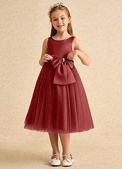 Azazie Twinsie Flower Girl Dresses Rust A-Line Bow Tulle Dress image3