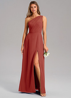 Azazie Phaedra Brautjungfernkleider A-Linie One-Shoulder Chiffon Kleid Terrakotta image1