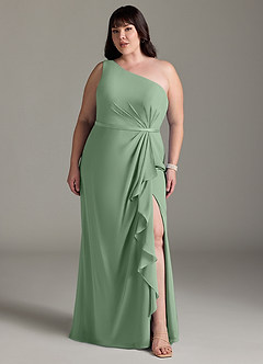 Azazie Liza Vestidos de madrinha de casamento Vestir Matchá de Chiffon de sereia com Um ombro image6