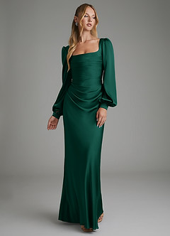Azazie Brianna Bridesmaid Dresses Emerald Mermaid Corset Stretch Satin Dress image1