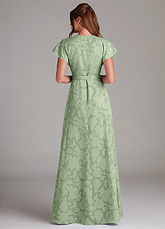 Azazie Ling Vestidos de damas de honor Vestido de Salvia Polvorienta de Devorado Floral de Corte en A con Plisado image6