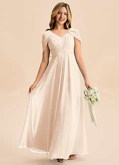 Azazie Emma Junior Robe Trapèze en Mousseline de soie Plissée Albâtre Blanc image1