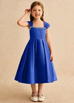 Azazie Yosemite vestidos de niña de las flores Vestido de Azul Real de Satin Mate de Corte Princesa con Escote de Corazón image5
