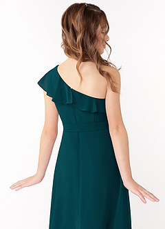 Azazie Eletta Junior Agave A-Line Ruched Chiffon Dress image4