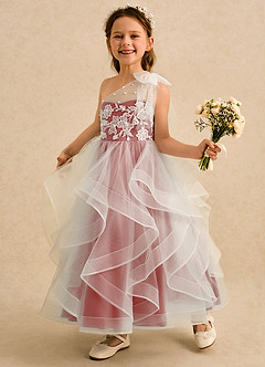 Azazie Zoey Flower Girl Dresses Antique Rose Ball-Gown Lace Tulle Dress image3