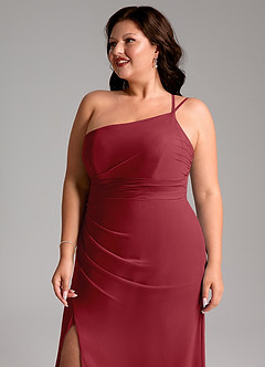 Azazie Eren Bridesmaid Dresses Pomegranate Sheath One Shoulder Chiffon Dress image13