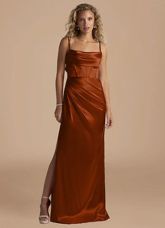 Azazie Mai Final Sale Auburn Sheath Pleated Metallic Satin Dress image1