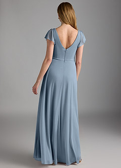 Azazie Omari Bridesmaid Dresses Dusty Blue A-Line Mesh Dress image4
