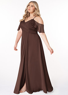 Azazie Dakota Bridesmaid Dresses Ganache A-Line V-Neck Pleated Chiffon Dress image8