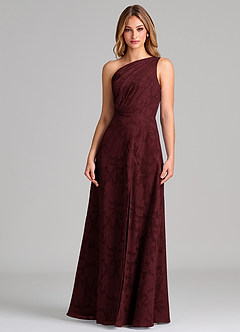 Azazie Phaedra 신부 들러리 드레스 A라인 한쪽 어깨 플로럴 번아웃 바닥 길이 드레스 image5