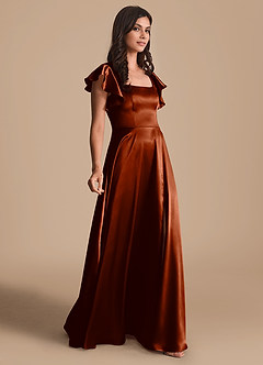 Azazie Bondi Bridesmaid Dresses Auburn A-Line Bow Metallic Satin Dress image4