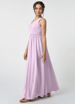 Azazie Kora Junior Frosted Lilac A-Line Pleated Chiffon Dress image3