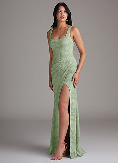 Azazie Mero Bridesmaid Dresses Dusty Sage Sheath Pleated Floral Burnout Dress image2