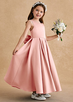 Azazie Honey Bear Blumenmädchenkleider A-Linie Plissee Matte Satin Kleid Rosettenrosa image5