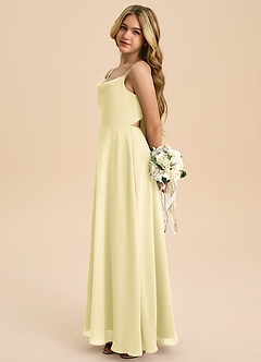 Azazie Shale Junior Lemon Sorbet A-Line Bow Chiffon Dress image2