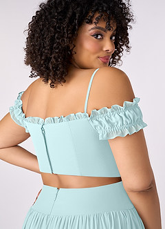 Barbie ♥ Azazie Bridesmaid Dresses Sea Glass A-Line Off the Shoulder Chiffon Convertible Dress image13