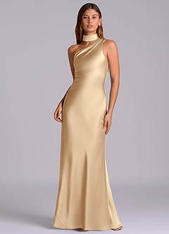 Azazie Seona Bridesmaid Dresses Champagne Mermaid One Shoulder Stretch Satin Dress image1